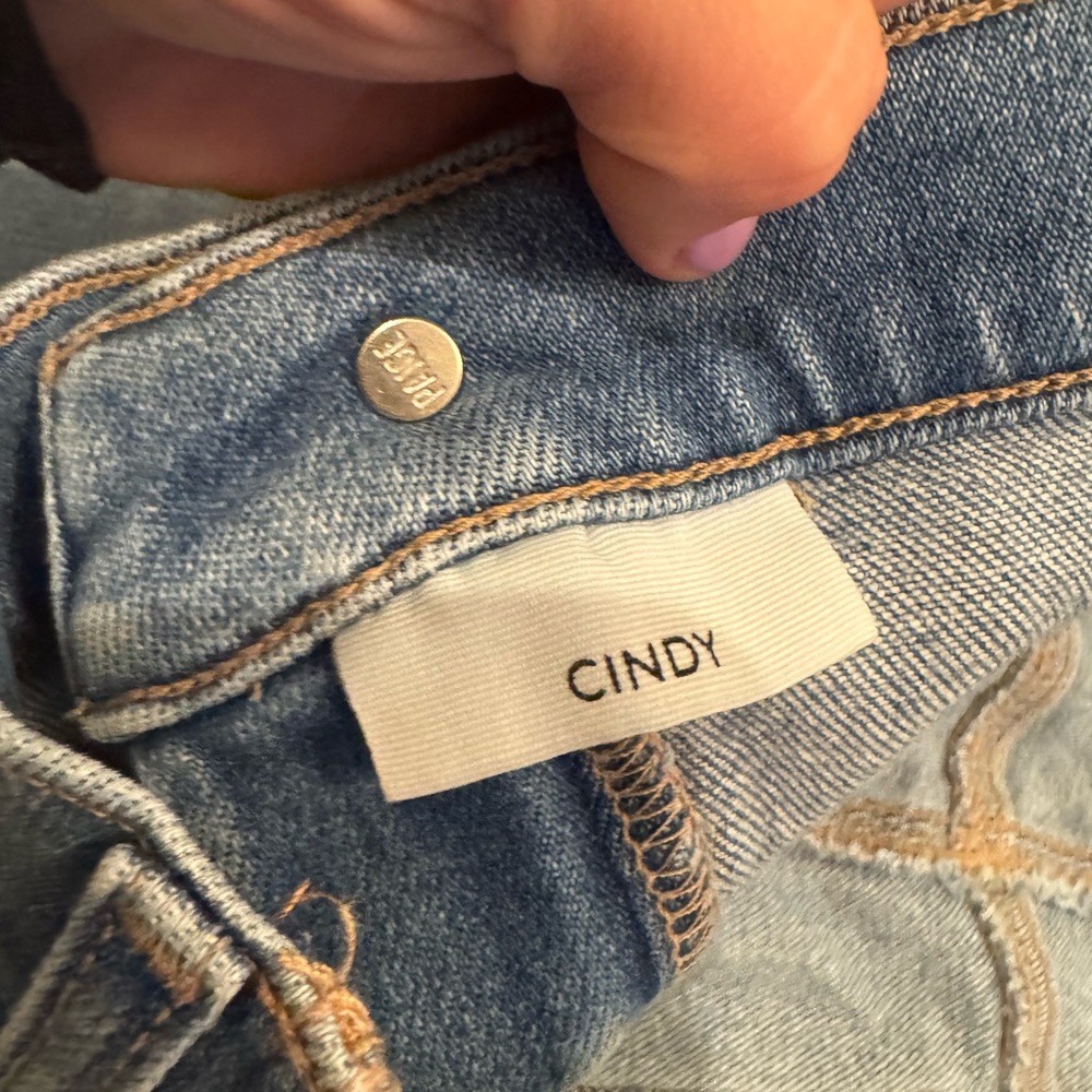 PAIGE Blue Straight Leg Jeans with Black Waistband - Picture 3 of 5